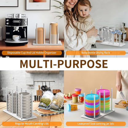 Adjustable Tumbler Lid Organizer - Holds up to 16 Lids, Disposable Cup and Lid Holder, Baby Bottle Drying Racks, Mason Jar Lids Holder,Clutter-Free Kitchen Cabinets,ABS Plastic