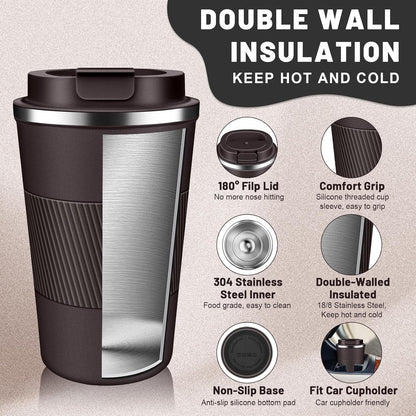 DUBUXW Insulated Coffee Tumblers with Flip Lid 12oz / 17oz, Stainless Steel Travel Coffee Mug Leak Proof, Vacuum Insulated Coffee Mug Reusable Cup, Keeps Cold and Hot for Coffee Tea