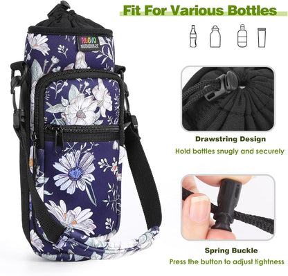 Nuovoware Water Bottle Carrier Bag,25oz/40oz/64oz Bottle Pouch Holder,Adjustable Shoulder Hand Strap 2 Pocket Sling Neoprene Sleeve Sports Accessories for Hiking Travelling Camping