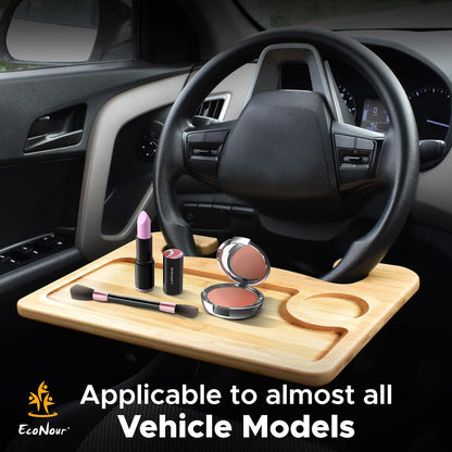 EcoNour 2 in 1 Car Steering Wheel Desk | Tray for Laptop Car Mount with Pen Holder | Desk Console for Car | Food Tray for Eating with Drinks Holder | Multipurpose Travel Car Accessories