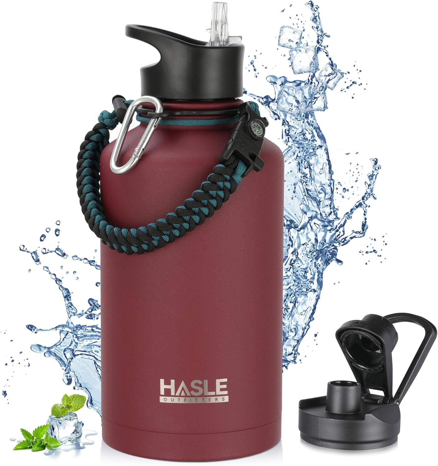 HASLE OUTFITTERS 32 oz Insulated Water Bottle Stainless Steel Double Walled Vacuum Sports Water Bottle with 2 Lids (Straw and Spout Lid) for Gym Camping Hiking(Black,1)