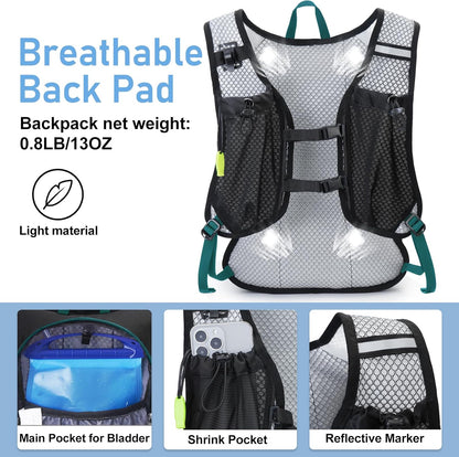 Lightweight Hydration Backpack, Running Backpack with 2L Water Bladder, Hydro Water Daypack for Cycling Hiking Rave for Men Women