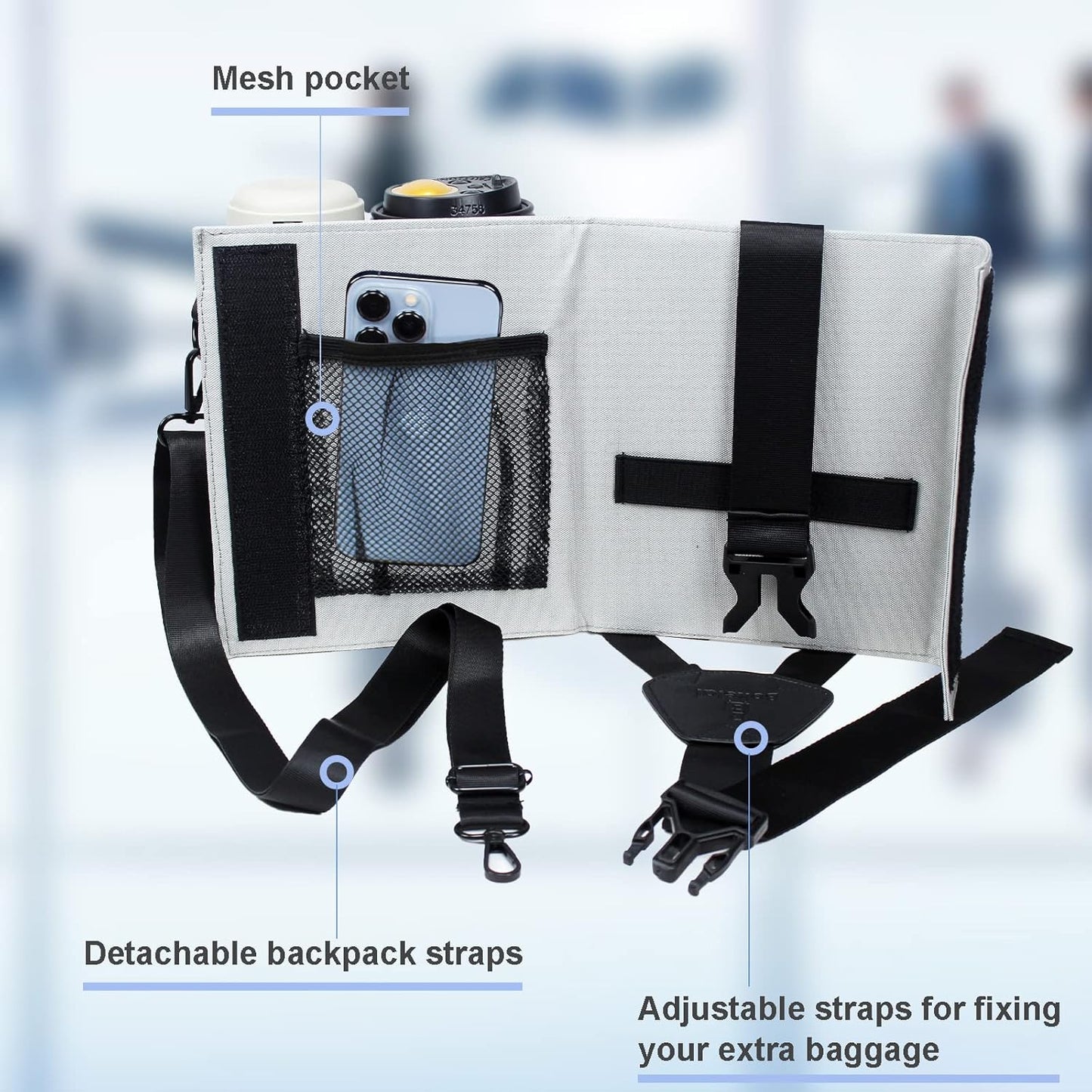 Luggage Travel Cup Holder with Luggage Straps Free Hand Drink Caddy Beverage Holder Travel Accessories Gift for Flight Attendants Businessmen Travelers Fits Roll on Suitcase Handles Black