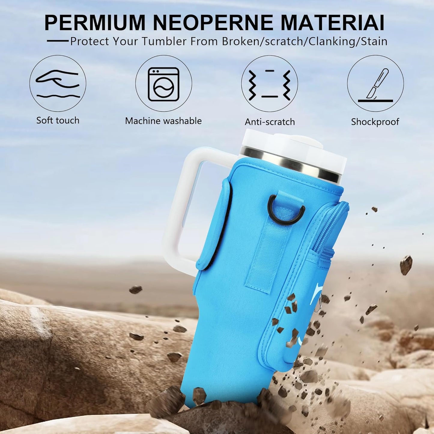 Initial Water Bottle Holder with Strap for Stanley Cup Accessories 40 oz/Simple Modern Tumbler, Birthdays for Women Girls, Water Bottle Carrier Bag with Phone Pocket,Hiking Walking Gym Camping