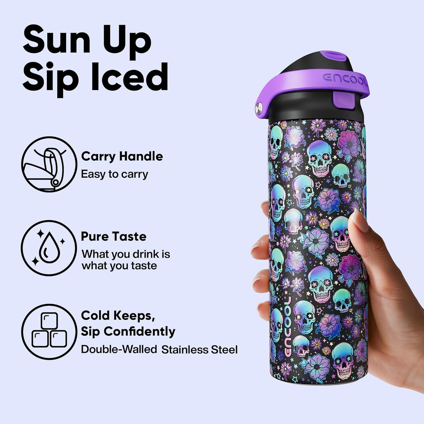 ENCOOL Leakproof Insulated Water Bottle with Straw Dual-Sip Water Bottle Bag-Safe Design for Work, Commute & Gym – Keeps Drinks Cold All Day, 24 oz, Lemonade Pink - Colors A