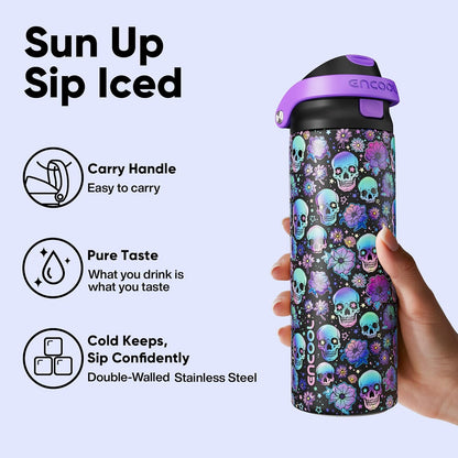 ENCOOL Leakproof Insulated Water Bottle with Straw Dual-Sip Water Bottle Bag-Safe Design for Work, Commute & Gym – Keeps Drinks Cold All Day, 24 oz, Lemonade Pink - Colors A