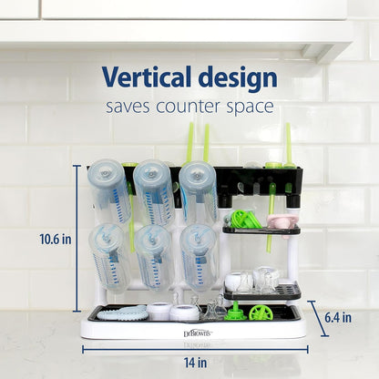 Dr. Brown's Baby Bottle Drying Tower, Stand-Up Countertop Drying Rack with Organized Storage for Baby Essentials, Space Saving Vertical Rack, Black/White
