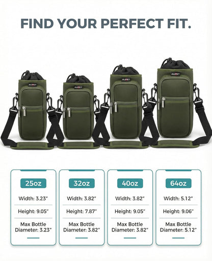 AUPET Water Bottle Sling Bag Sleeve Holder Carrier 25/32/40/64 oz,Insulated Crossbody Water Bottle Case Cover with Strap and Pockets for Men/Women Walking Hiking