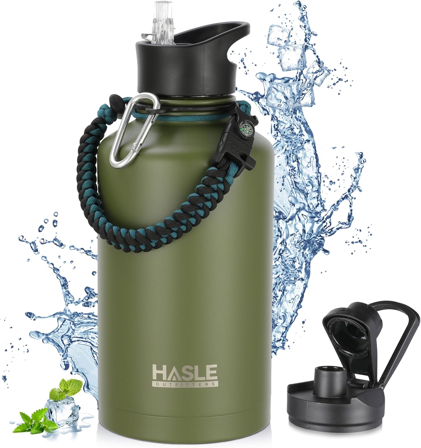 HASLE OUTFITTERS 32 oz Insulated Water Bottle Stainless Steel Double Walled Vacuum Sports Water Bottle with 2 Lids (Straw and Spout Lid) for Gym Camping Hiking(Black,1)