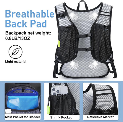 Lightweight Hydration Backpack, Running Backpack with 2L Water Bladder, Hydro Water Daypack for Cycling Hiking Rave for Men Women