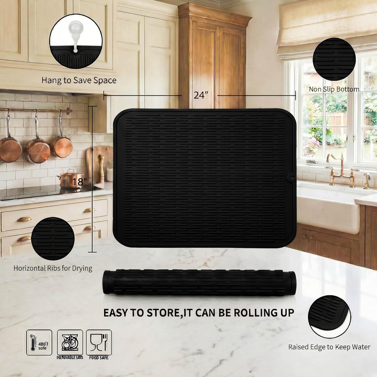 MicoYang Silicone Dish Drying Mat for Multiple Usage,Easy clean,Eco-friendly,Heat-resistant Silicone Mat for Kitchen Counter,Sink,Bar,Bottle,or Cup Green M 17 inches x 6 inches
