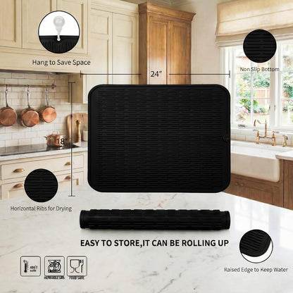 MicoYang Silicone Dish Drying Mat for Multiple Usage,Easy clean,Eco-friendly,Heat-resistant Silicone Mat for Kitchen Counter,Sink,Bar,Bottle,or Cup Green M 17 inches x 6 inches