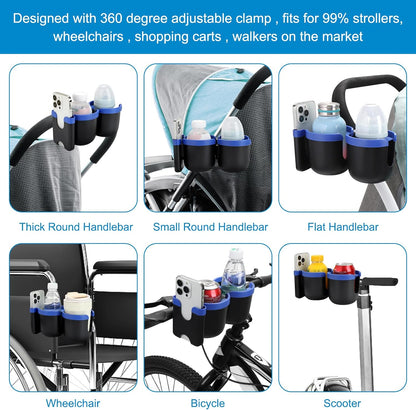 Accmor Stroller Cup Holder with Phone Holder, Bike Cup Holder, Universal Cup Holder for Uppababy Nuna Doona Strollers, 2-in-1 Cup Holder for Walker, Wheelchair, Scooter - Colors B