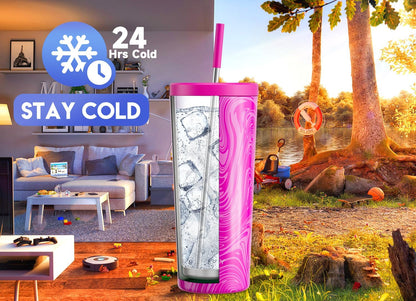Meoky 24 oz Insulated Tumbler with Lid and Straw, Stainless Steel Vacuum Insulated Tumbler, Keeps Cold for 24 Hours, 100% Leak Proof, Fits in Car Cup Holder (Night)