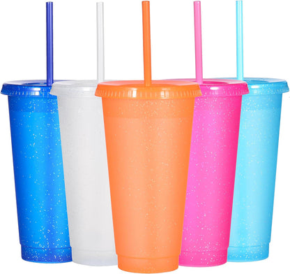 Suertestarry Tumbler with Straw and Lid,Water Bottle Iced Coffee Travel Mug Cup,Reusable Plastic Cups,Perfect for Parties,Birthdays,24oz-5 Pack (Rainbow, 5pack)