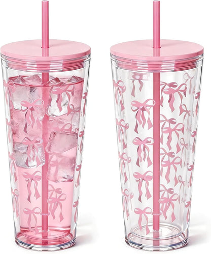 24oz Tumbler with Lid and Straw, Leak Proof and Double Wall Insulated Reusable Plastic Cups,Travel Reusable Iced Coffee Cup (1, Pink)