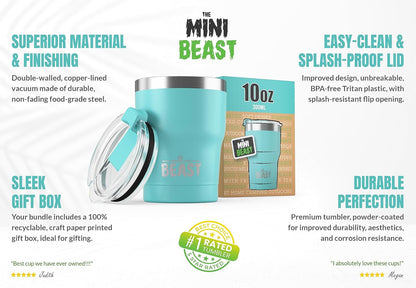 Beast 10 oz Tumbler Stainless Steel Vacuum Insulated Coffee Ice Cup Double Wall Travel Flask (Arctic White)
