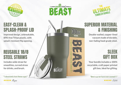 Beast 10 oz Tumbler Stainless Steel Vacuum Insulated Coffee Ice Cup Double Wall Travel Flask (Arctic White)