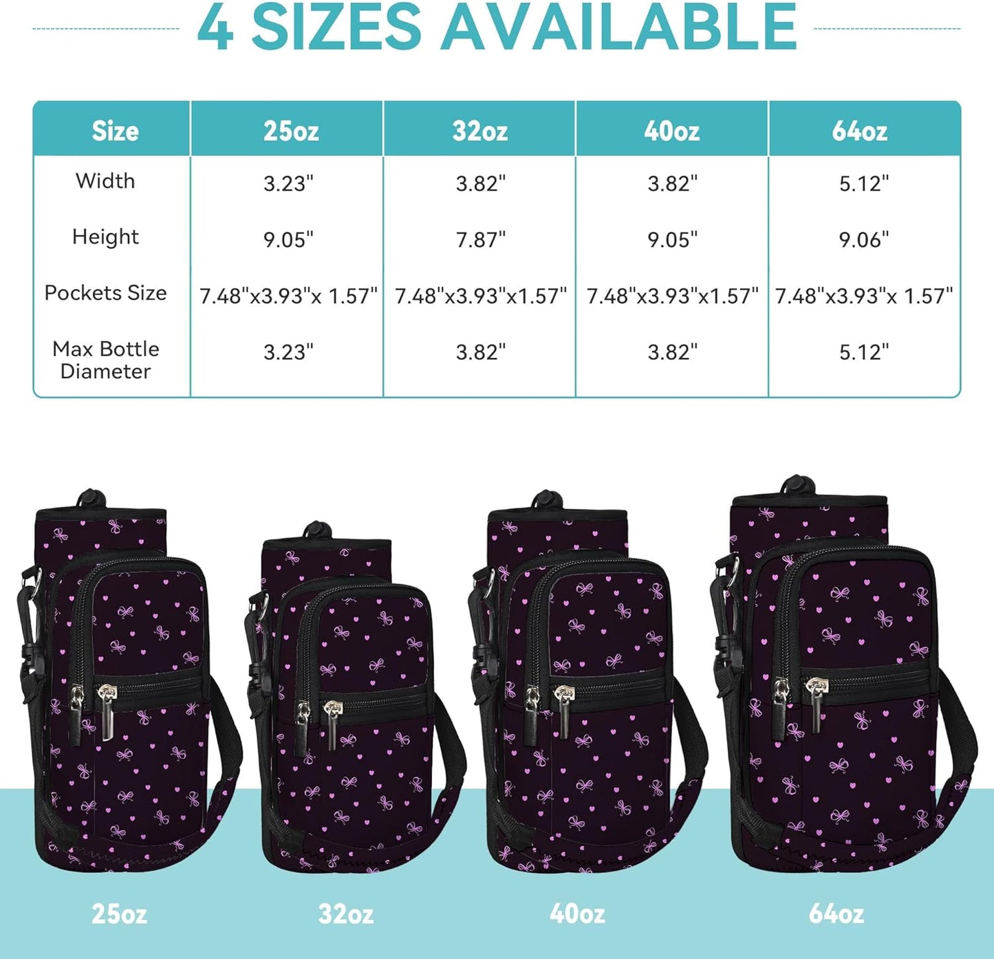 icolor Water Bottle Carrier Bag with Strap 25/32/40 oz Crossbody Bottle Holder with Phone Pocket Sling Sleeve Insulated Neoprene Water Bottle Pouch for Walking Travelling