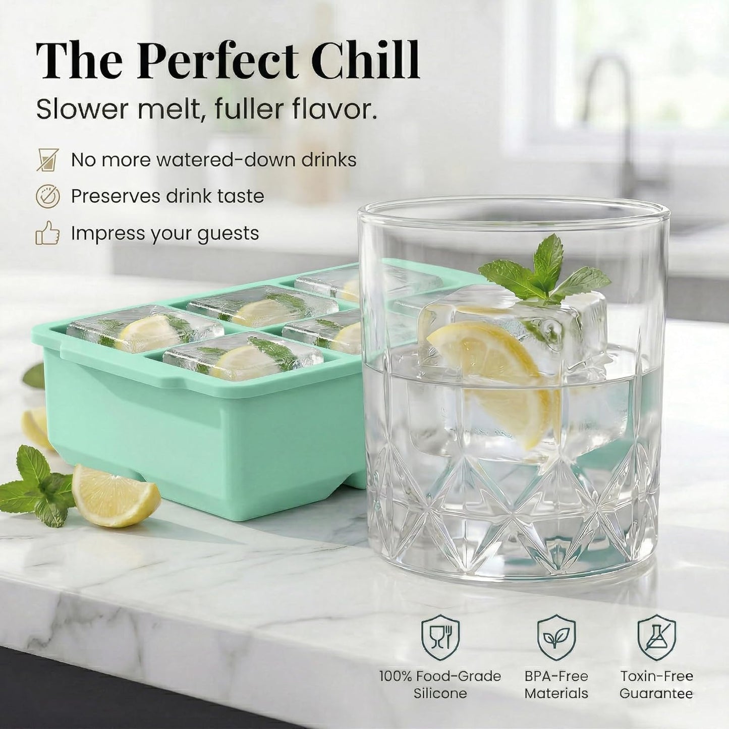 KitchFort Large Silicone Ice Cube Tray (2-Pack), Easy Release 2" Big Ice Cubes - Cocktail, Whiskey Ice Cubes Mold - Ice Trays for Freezer with Lid - Stackable Silicone Ice Tray - Black