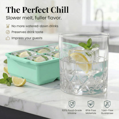 KitchFort Large Silicone Ice Cube Tray (2-Pack), Easy Release 2" Big Ice Cubes - Cocktail, Whiskey Ice Cubes Mold - Ice Trays for Freezer with Lid - Stackable Silicone Ice Tray - Black