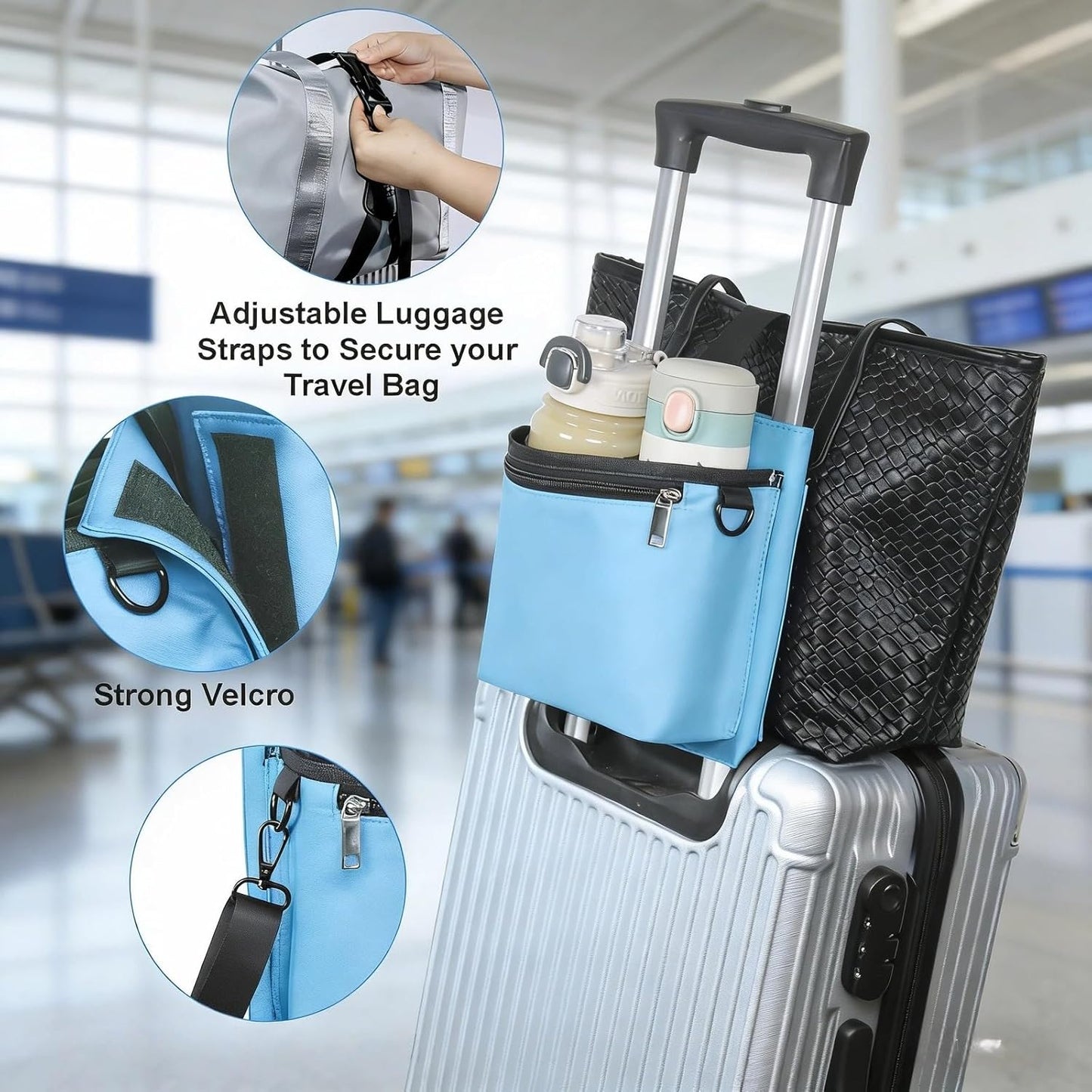 Luggage Travel Cup Holder with Luggage Straps Free Hand Drink Caddy Beverage Holder Travel Accessories Gift for Flight Attendants Businessmen Travelers Fits Roll on Suitcase Handles Black