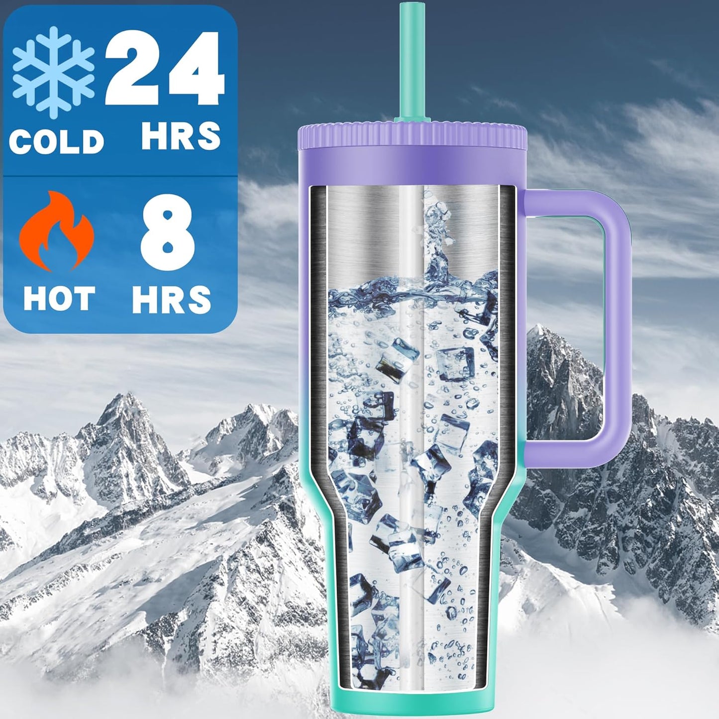 Greatyos 40 oz Tumbler with Handle and Flip Straw Lid - Upgraded Traveler 40oz Tumblers with Lids Straws Vacuum Insulated Leak Proof Stainless Steel Cup Mug Gifts for Men Women Him Her (Ocean Dream)