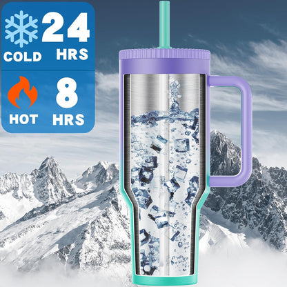 Greatyos 40 oz Tumbler with Handle and Flip Straw Lid - Upgraded Traveler 40oz Tumblers with Lids Straws Vacuum Insulated Leak Proof Stainless Steel Cup Mug Gifts for Men Women Him Her (Ocean Dream)