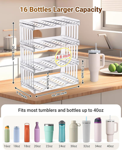 Gracenal Large Tumbler Organizer for Stanley Cup 40 oz, Patented Kitchen Pantry Organizers and Storage for Stanley Cup Accessories, Stackable Water Bottle Organizer Holder Gifts 4Pack Large-12-bottle