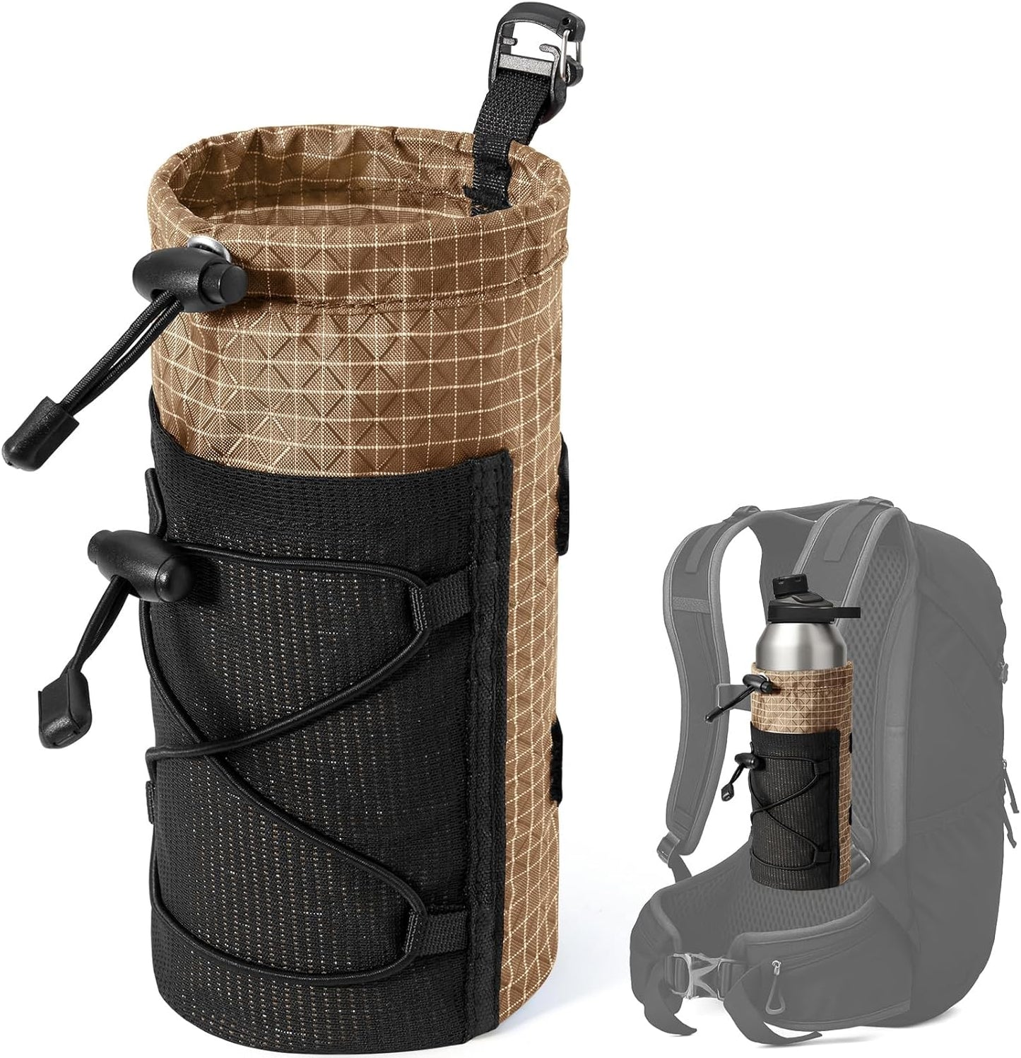 Large Water Bottle Holder Pouch Bag, Backpack Water Bottle Holder Mesh Bag Carrier Fits for 10-32oz Bottles, Heavy-Duty Water Bottles Holder Accessories for Hiking, Sports, Travel, Outdoor