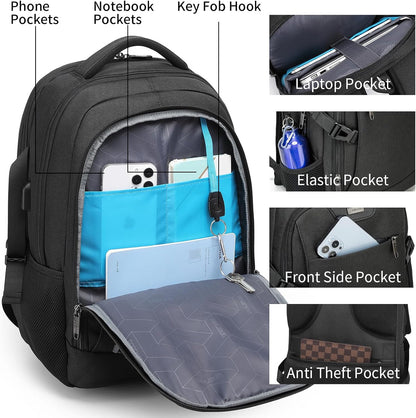 DUSLANG 17 Inch Laptop Backpack for Travel Water Resistant College Backpack for Men/Women Laptop Bag with USB Charging Port,Black - Colors A