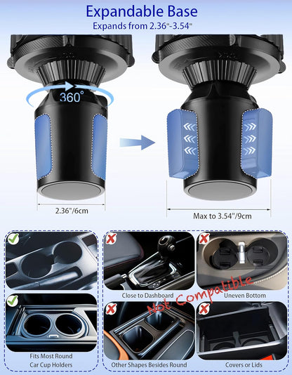 Car Cup Holder Tray - 5 in 1 Adjustable Car Cup Holder Expander with Food Tray Table and Phone Mount for All Purpose, Automotive Essentials for Driver and Front Passenger