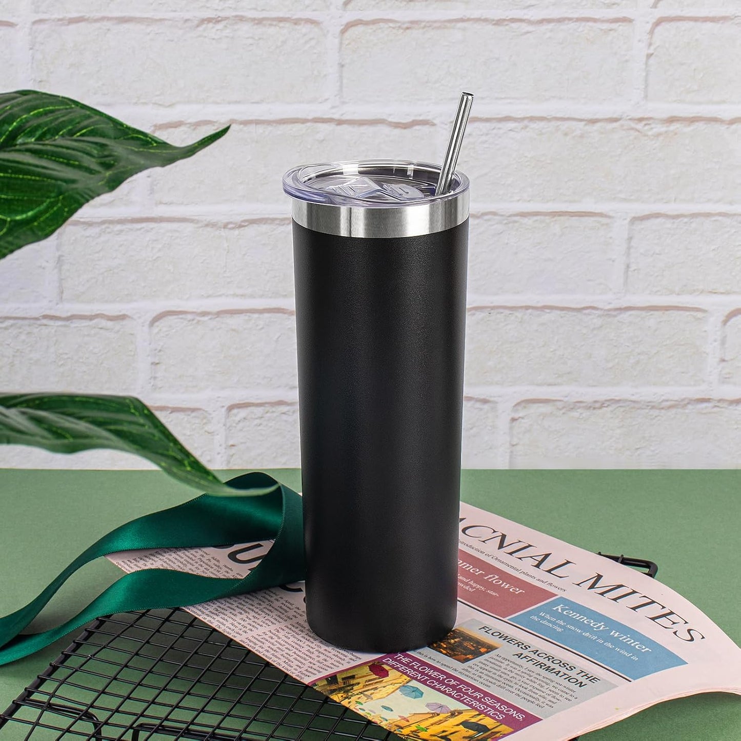 20 oz Skinny Tumblers with Lid and Straw,Stainless Steel Vacuum Insulated Tumbler Cup Double Wall Travel Coffee Mug, Thermal Water Tumbler for Hot and Cold Drinks(Rose Gold,1)