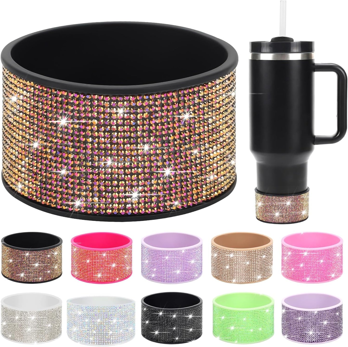 Rhinestone Silicone Boot for 40oz 30oz Stanley Quencher, Anti-Slip Silicone Protector for Qunercher Pro Tour Flip 40oz 30oz, Cup Accessories for 2.75-2.95 inch Trapezoidal Cylinder Base