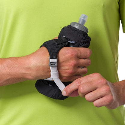 Nathan Handheld Soft Flask 18oz - Exo-Draw Insulated Collapsible Bottle - Grip-Free Strap & Rigid ExoSpine for Comfort/Support - Breathable Mesh Strap - Ideal Running/Hiking, Pinnacle, Black
