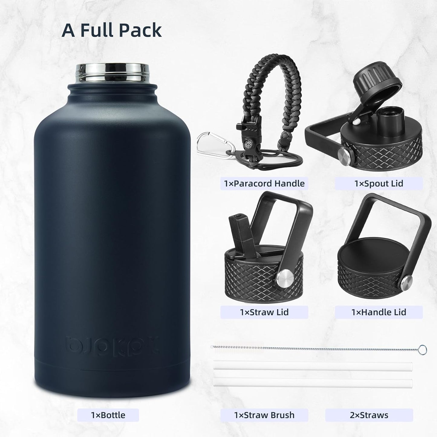 BJPKPK Insulated Water Bottles with Straw Lid, 40oz Stainless Steel Water Bottles with 3 Lids, BPA Free Leakproof Thermo, Tumblers, Cups for Sports, Gym- Midnight - Colors A