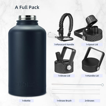 BJPKPK Insulated Water Bottles with Straw Lid, 40oz Stainless Steel Water Bottles with 3 Lids, BPA Free Leakproof Thermo, Tumblers, Cups for Sports, Gym- Midnight - Colors A