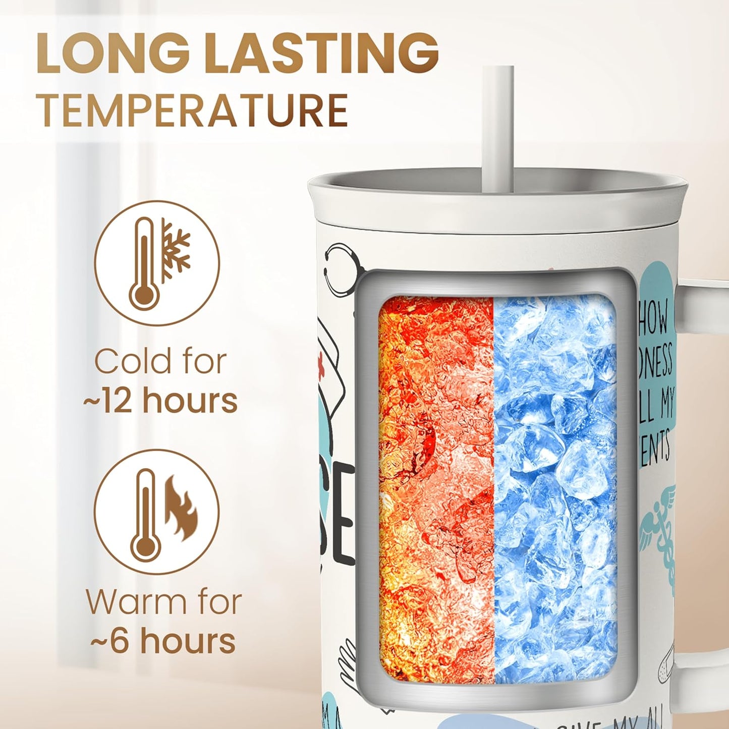 Floral Tumbler with Handle 40oz, Stainless Steel Insulated Tumblers Coffee Travel Mug Cup with Straw, Flower Coffee Cup Gifts for Women Girls, Gift for Her on Christmas Birthday Mothers Day