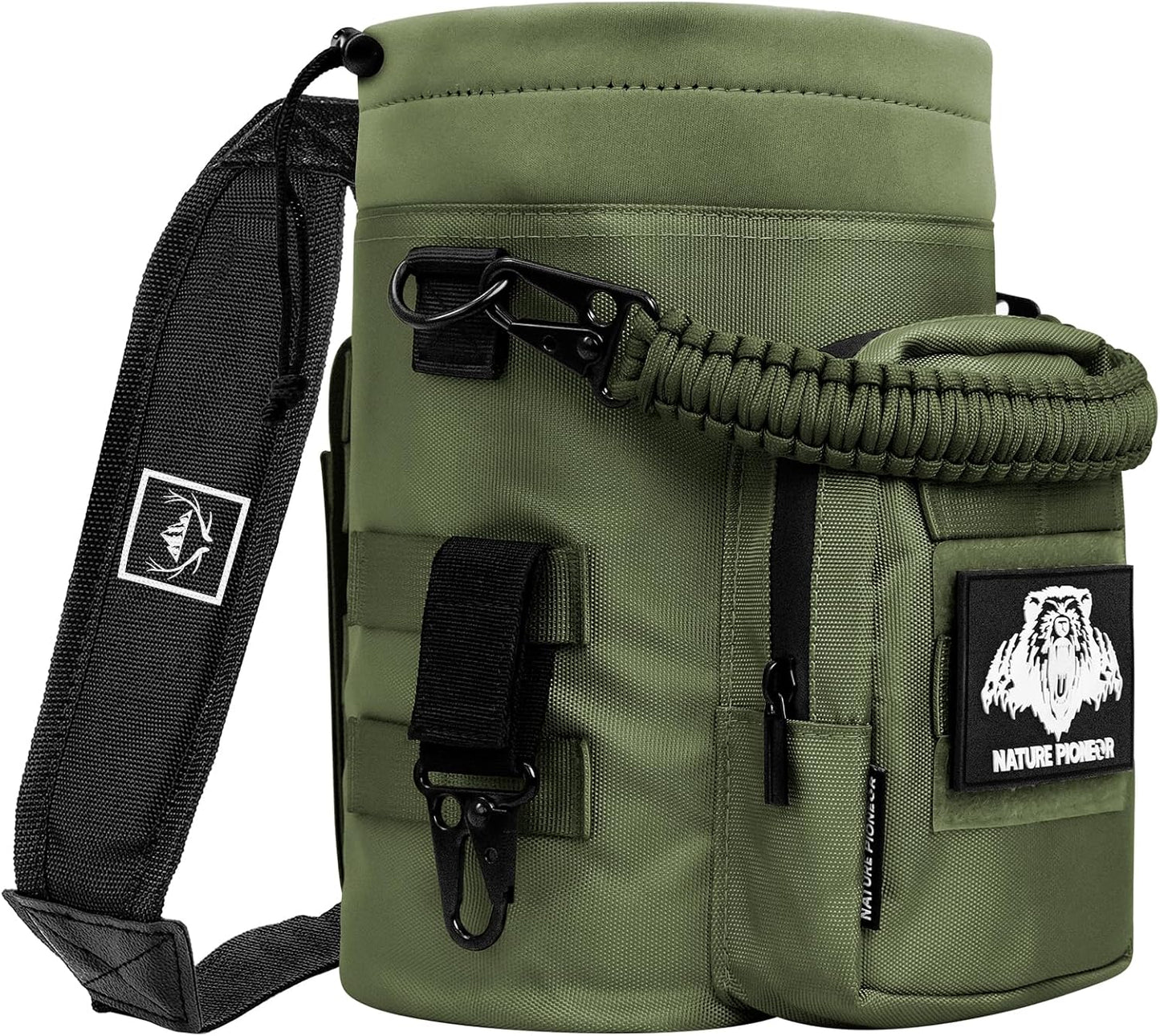 NATURE PIONEOR 32 64 128oz Tactical Water Bottle Pouch, Multi-Function Tactical Water Bottle Bag with Adjustable Shoulder Strap, Half/One Gallon Molle Strap Carrier Holder