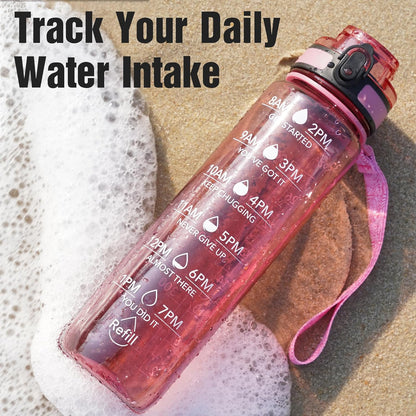 OLDLEY Water Bottle, 32oz Motivational Sports Water Bottle with Time Marker - Times to Drink - Tritan, BPA Free, Wide Mouth Leakproof, Clear (1 Bottle)