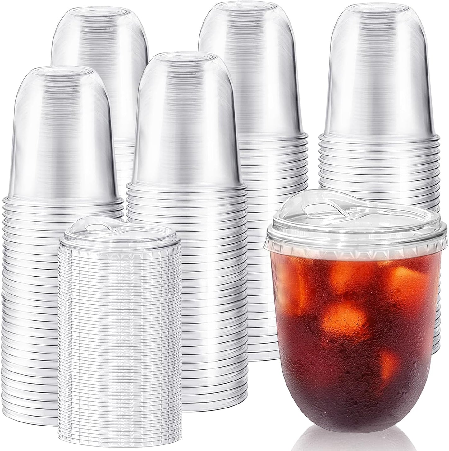 Alaeseje 50 Pack Clear Plastic Cups with Strawless Sip Lids,16 oz Iced Coffee Cups with Lids,Disposable PET Crystal Cups,Round Bottom To Go Cup for Iced Coffee Juice Smoothie Cold Beverage