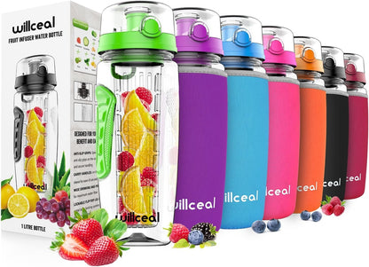 Fruit Infuser Water Bottle 32oz- Durable, Large - BPA Free Tritan, Flip Lid, Leak Proof Design - Sports, Camping