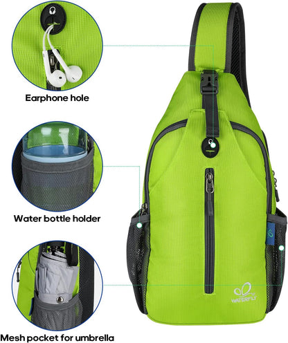 WATERFLY Crossbody Sling Backpack Sling Bag Travel Hiking Chest Bag Daypack (Black)