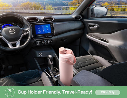 POWCAN 26 oz Insulated Water Bottle with 2-in-1 Straw and Spout Lid, Keep Cold 24H, Leak-Proof, Fits in Car Cup Holder, Stainless Steel Water Bottle for Sports, Travel, and School (Mint)