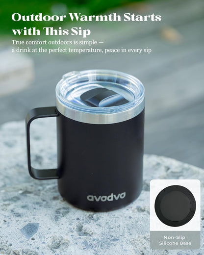 12oz Insulated Coffee Mug with Lid – Includes Two Lids, Stainless Steel Coffee Travel Mug with Handle, Double Wall Vacuum Insulated Camping Mug for Home, Office & Outdoor, Navy Blue