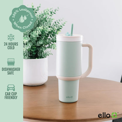 Ello Oasis 40 oz Tumbler with Handle & Retracting Straw | Reusable Insulated Stainless Steel Cup 100% Leakproof, Gifts for Teens Women Men | Keeps cold for 24 Hours, Cup Holder Friendly, Daisies