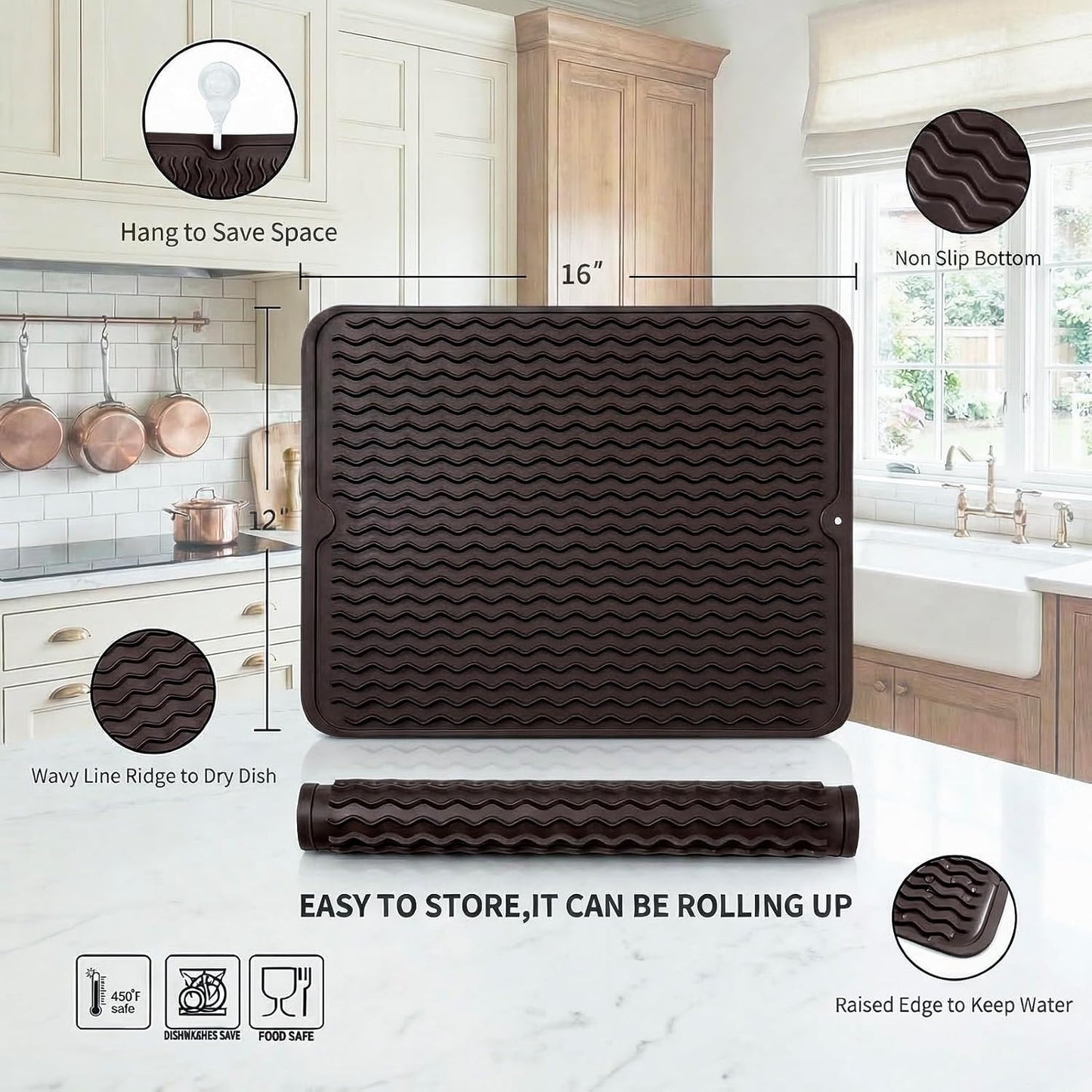 MicoYang Silicone Dish Drying Mat for Multiple Usage,Easy clean,Eco-friendly,Heat-resistant Silicone Mat for Kitchen Counter,Sink,Bar,Bottle,or Cup Green M 17 inches x 6 inches