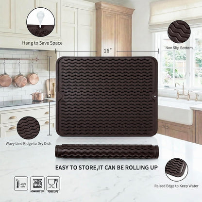 MicoYang Silicone Dish Drying Mat for Multiple Usage,Easy clean,Eco-friendly,Heat-resistant Silicone Mat for Kitchen Counter,Sink,Bar,Bottle,or Cup Green M 17 inches x 6 inches