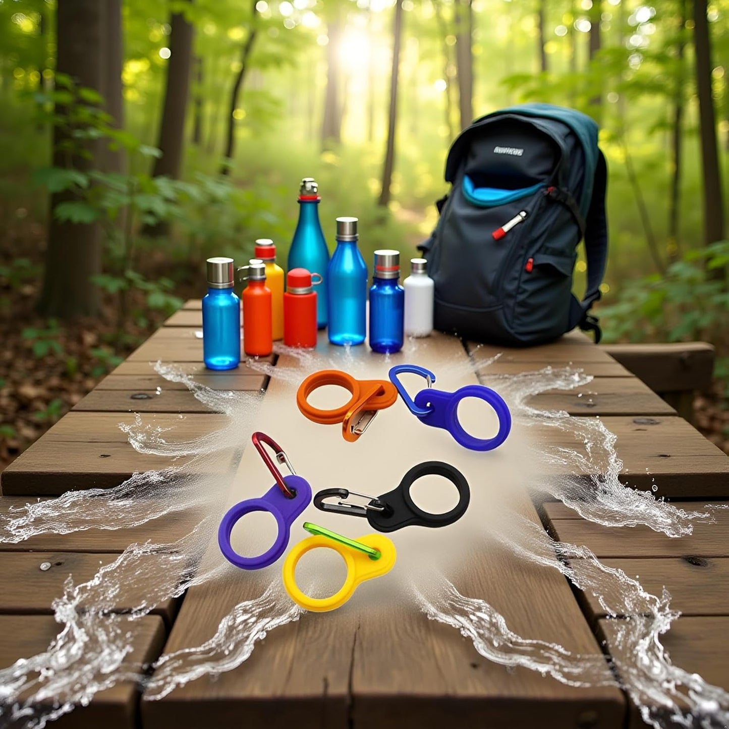 6 Pcs Silicone Water Bottle Buckle with Carabiner Clip Portable Secure Bottle Holder Water Bottle Hanging Rings Silicone Water Bottle Buckle Portable Hiking Camping Water Bottle Accessories