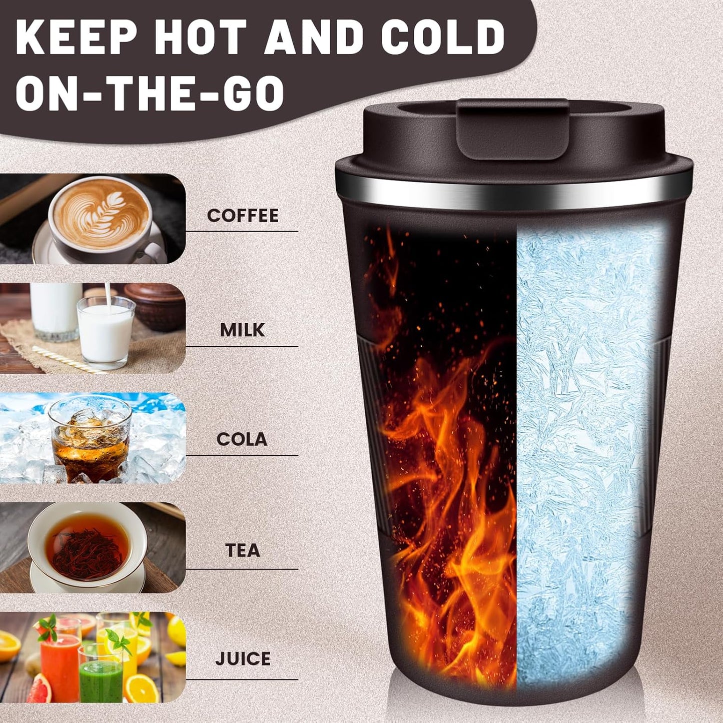 DUBUXW Insulated Coffee Tumblers with Flip Lid 12oz / 17oz, Stainless Steel Travel Coffee Mug Leak Proof, Vacuum Insulated Coffee Mug Reusable Cup, Keeps Cold and Hot for Coffee Tea